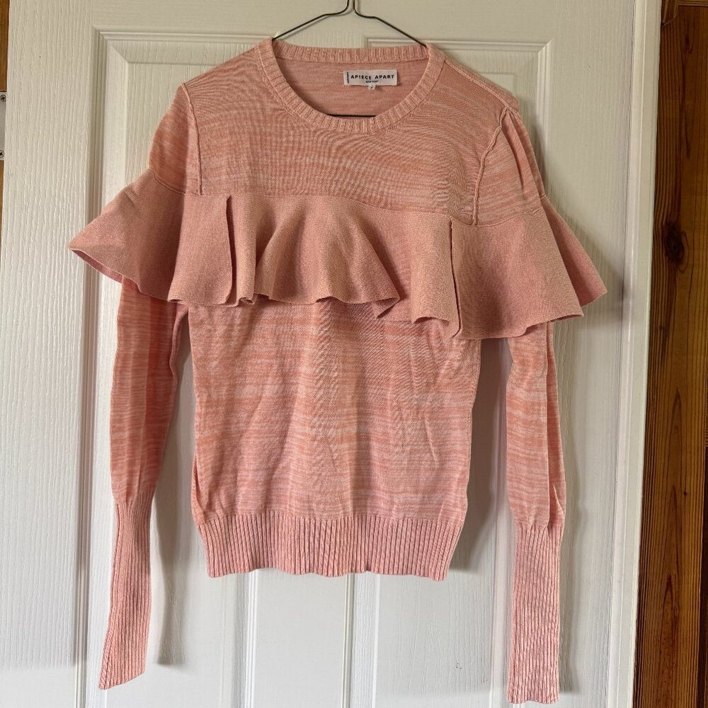 GUC, Apiece Apart Ruffled Pink Crewneck Sweater, Size Small